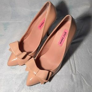 Betsey Johnson Nude Reload Patent Heels with Bow